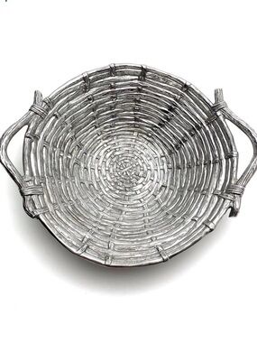 Mariposa Silver Woven Round Serving Bowl with Handles